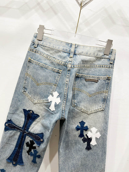 CH Blue & White Patchwork Jeans