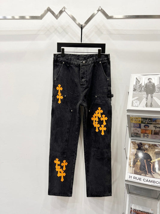 CH Black & Orange Patchwork Custom Jeans