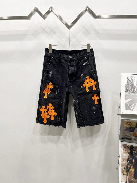 CH Black & Orange Patchwork Custom Jeans Shorts