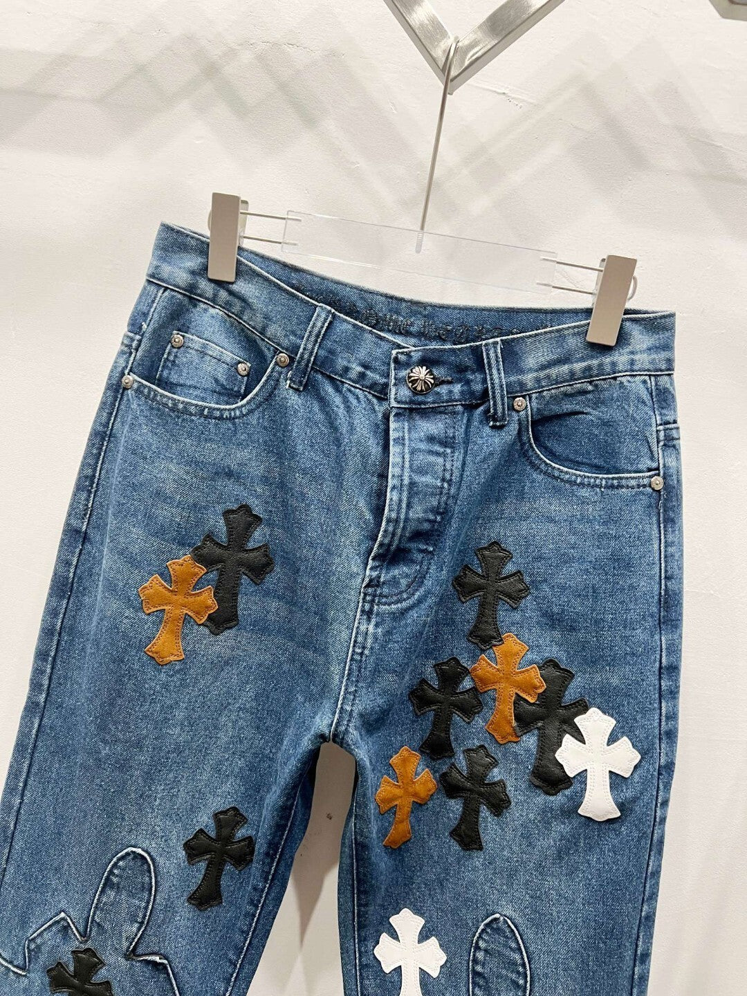 CH Brown & White Patchwork Custom Jeans