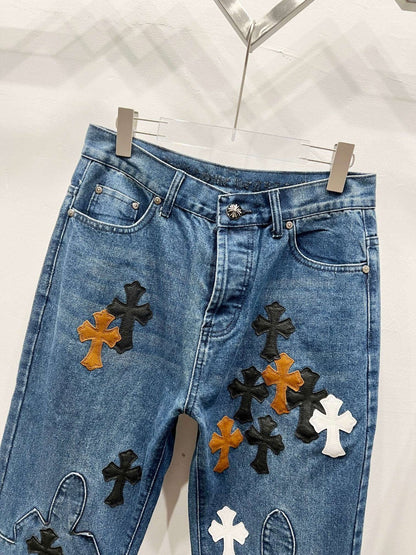 CH Brown & White Patchwork Custom Jeans