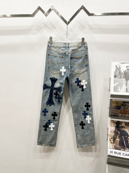 CH Blue & White Patchwork Jeans