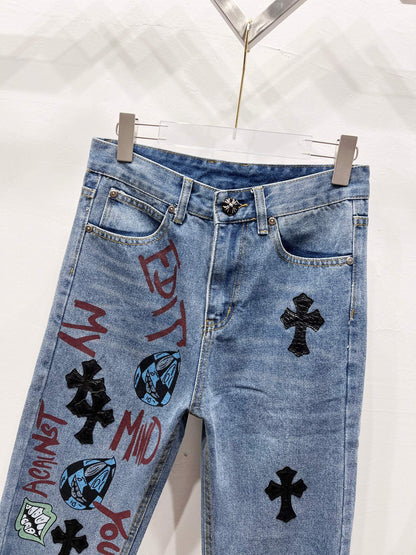 CH Brown Graffiti Patchwork Custom Jeans