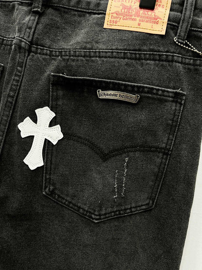 CH Black on White Patchwork Custom Jeans