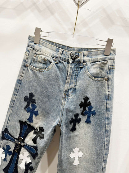 CH Blue & White Patchwork Jeans