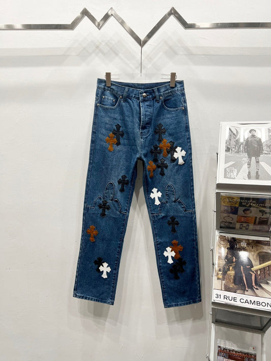 CH Brown & White Patchwork Custom Jeans