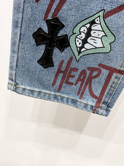 CH Brown Graffiti Patchwork Custom Jeans