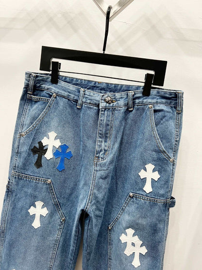 CH Blue, White & Black Patchwork Custom Jeans
