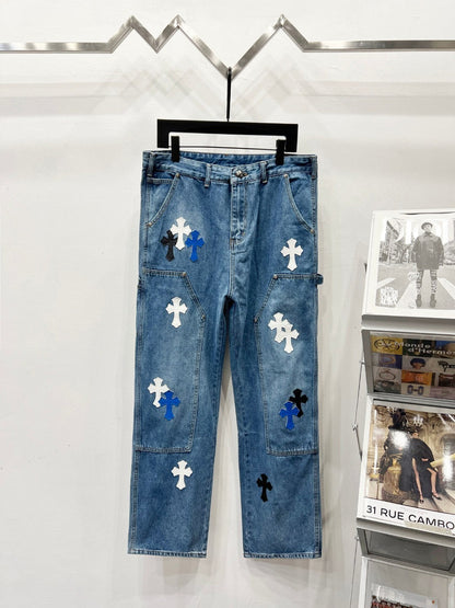 CH Blue, White & Black Patchwork Custom Jeans