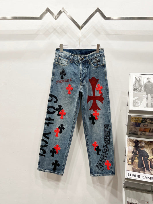 CH Black & Red Patchwork Custom Jeans