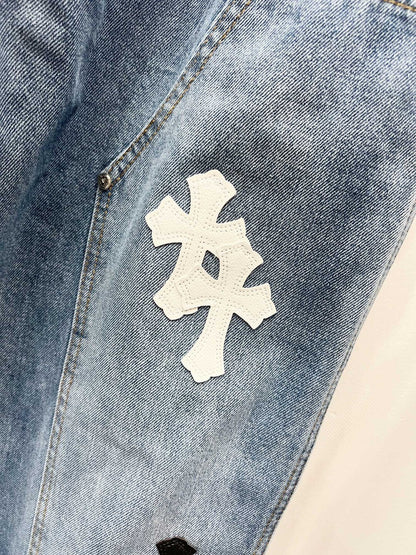 CH Blue, White & Black Patchwork Custom Jeans