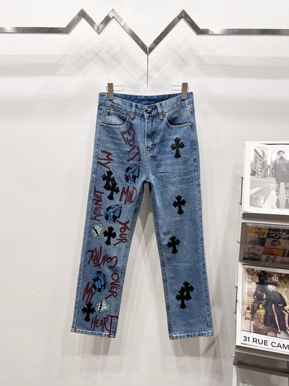 CH Brown Graffiti Patchwork Custom Jeans