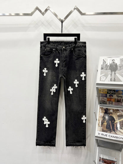CH Black on White Patchwork Custom Jeans