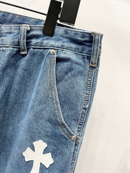 CH Blue, White & Black Patchwork Custom Jeans